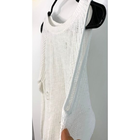 BP Brass Plum White Distressed White Knit Sweater Cold Shoulder  XS/S EUC 7417 - Picture 4 of 7